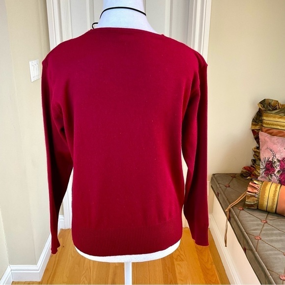 Vintage Sweater Beaded Red Cotton Tiny Sequins & Silver Balls (M) - Picture 3 of 8